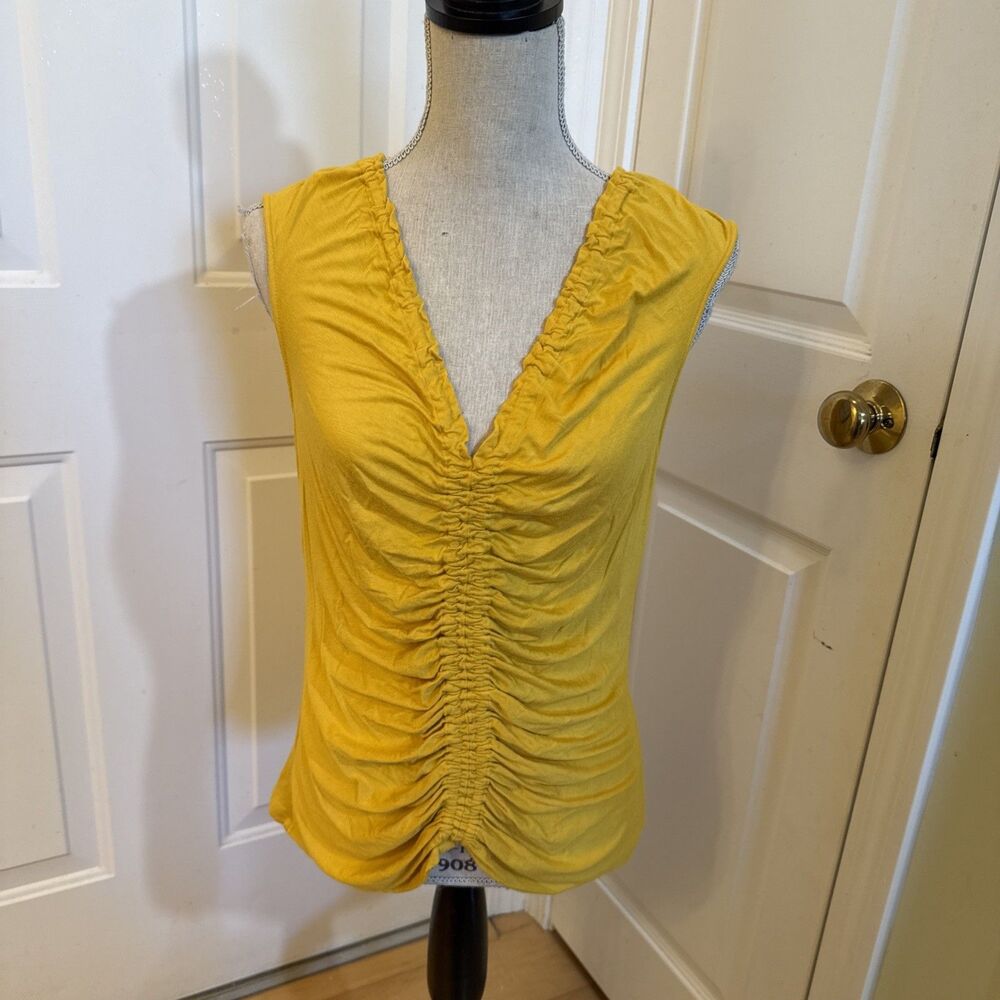 YELLOW Y2K RUCHED SHIRT Grace Elements Women’s Size L Stretch Rayon Tank Top